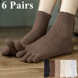 6 Pairs Summer Thin Toe Socks for Women Five Finger Socks Mid Tube Sports Socks with Separate Fingers Cotton