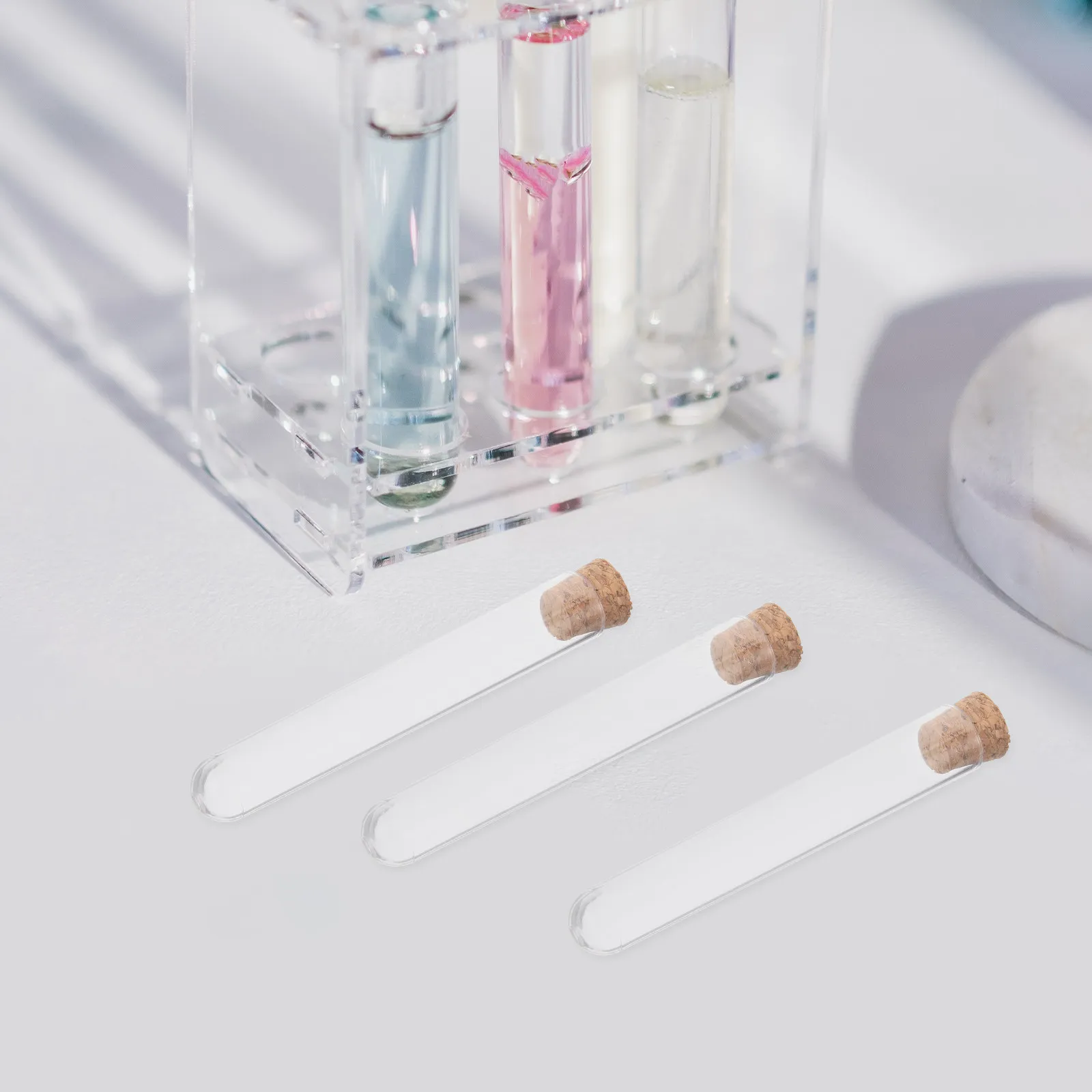 30Pcs Plastic Test Tubes with Cork Stoppers Clear Bottles for Scientific Experiments Sample Storage Leakproof Portable