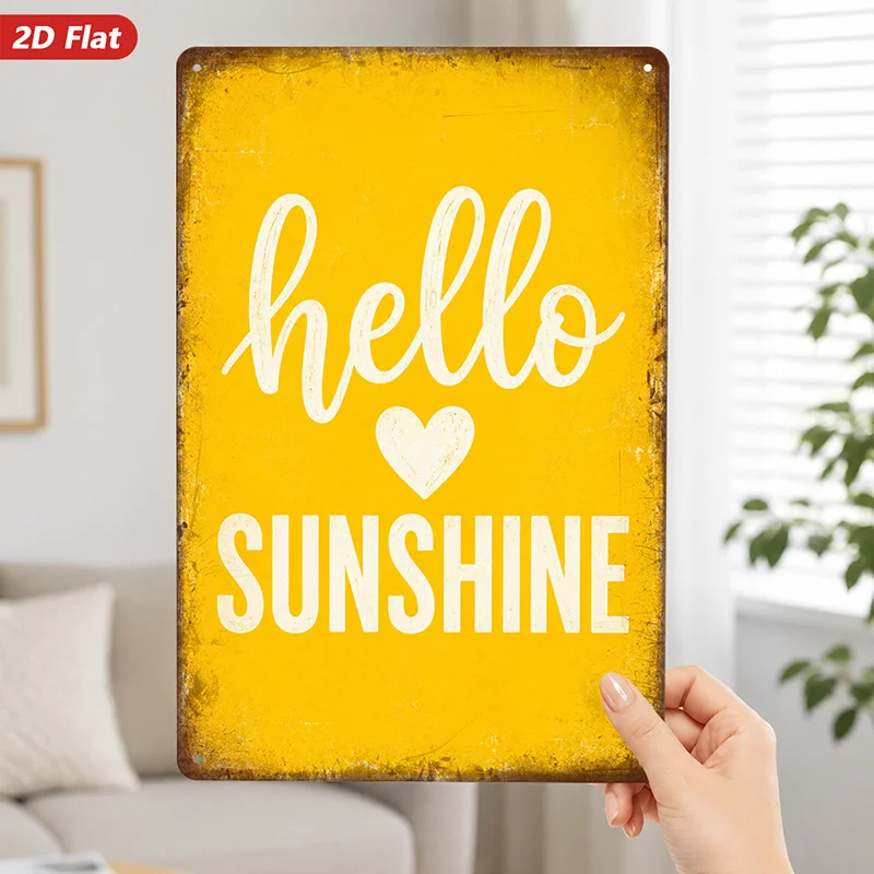 2D Flat, 1pc Metal Sign Wall Art, Hello Sunshine Wall Art, Rustic Style, Inspirational Quote, Home Decor, Suitable for Living Ro
