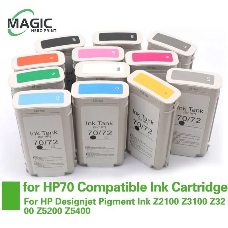 Compatible con cartucho de tinta Compatible con HP 70 HP70 con tinta pigmentada completa para HP Designjet Z2100 Z3100 Z3200 Z5200 Z5400