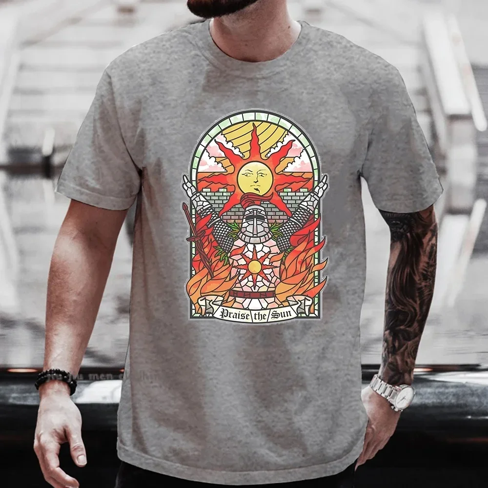 Men Dark Souls Church of the Sun T-Shirt Praise the Sun Youth Tees Cotton New Summer T Shirt Fashion Clothing Tshirts Oversized