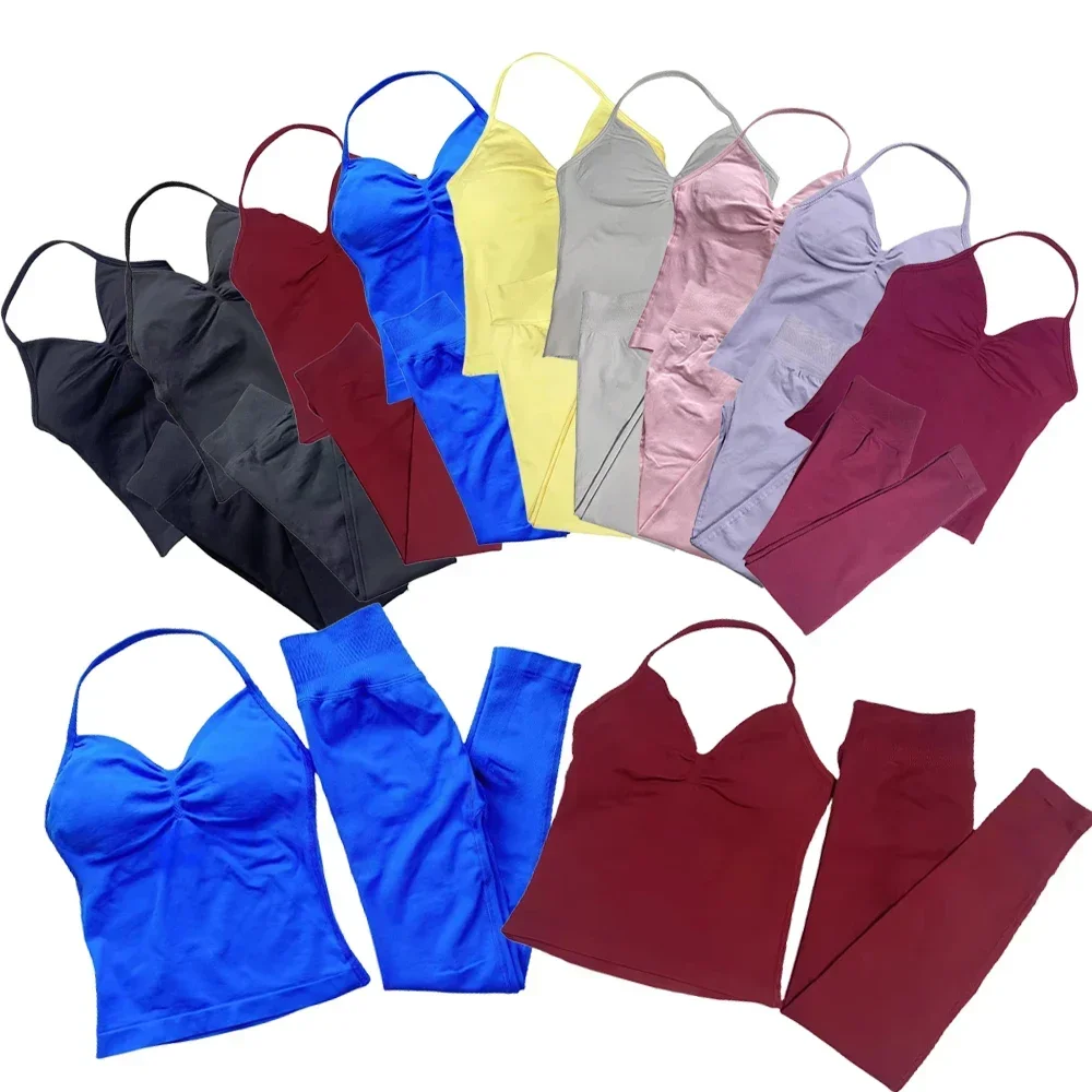 

Женский комплект из 2 предметов для йоги, леггинсы для тренировок в тренажерном зале, майка для йоги, фитнеса, дышащая спортивная одежда