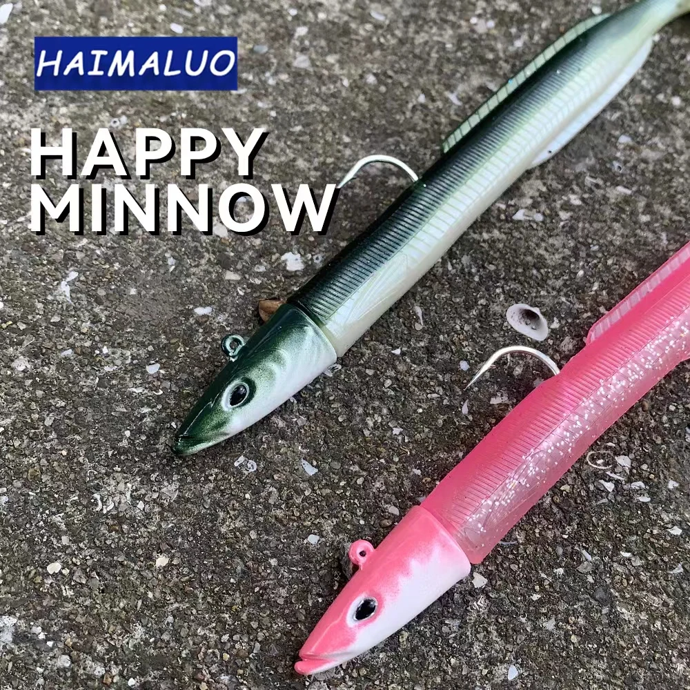 HAIMALUO Happy Soft Fishing Lure Jig Head Hook Artificial Saltwater Sea Bass Fishing Bait Swimbait Tackle Soft Bait