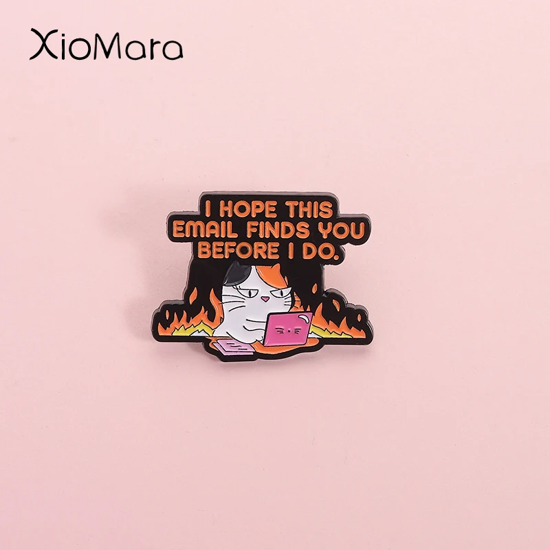 Espero este correo electrónico te encuentra antes de hacer Pin esmaltado el gato que enviado broche de correo electrónico solapa divertida insignia de llama regalo de joyería para un amigo