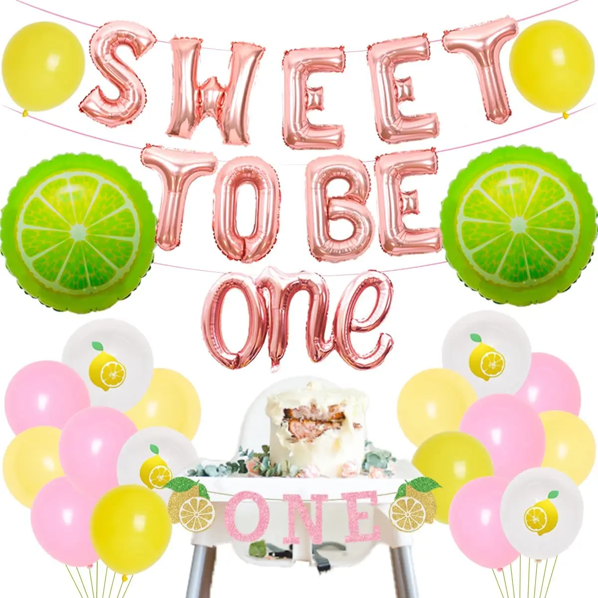 

Sursurprise-Lemon Theme Party Decorations, 1st Birthday Party, Rose Gold, Sweet To Be One, Balloon Banner for Girls, Lemon Theme