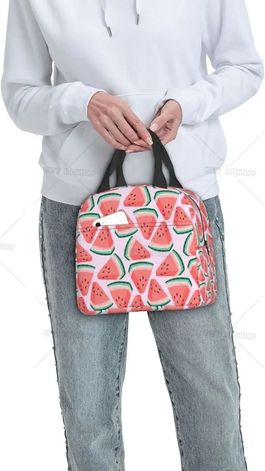 Cartoon Watermelon Cherry and Pineapples Reusable Lunch Bag Insulated Portable Lunch Box Reusable Thermal Bento Tote Cooler Bags