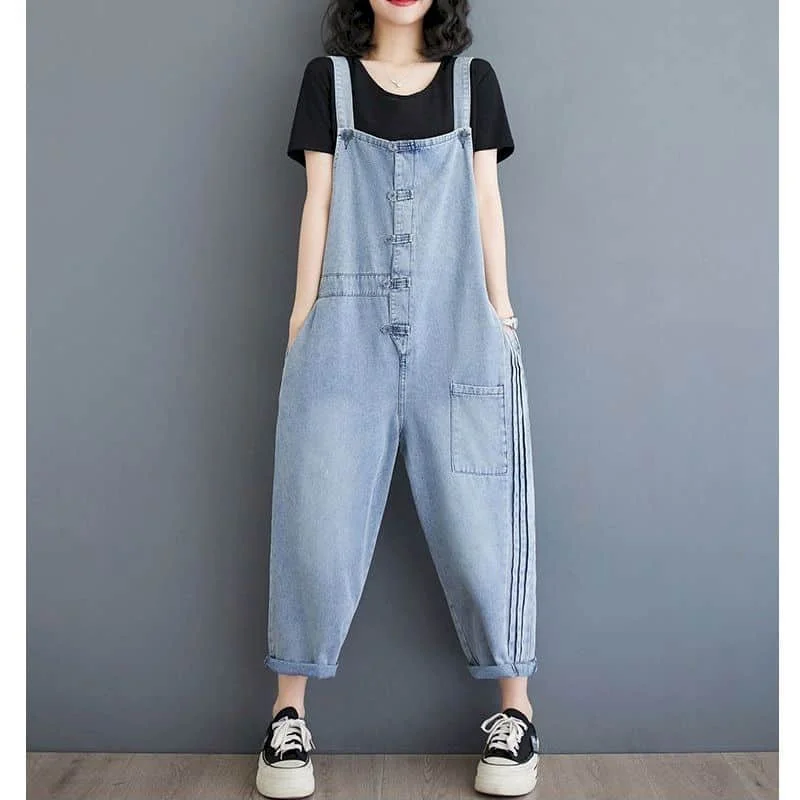 

Jumpsuits for Women Harajuku Blue Denim Full Length Straight Pants One Piece Outfits Women Large Size Casual Vintage Playsuits