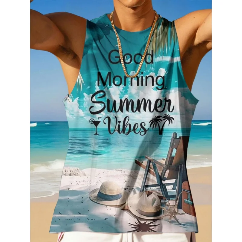 3D Printed Artistic Alphabet Tank Tops For Man Beach Vacation Pattern Tees Summer Casual Fashion Vest Oversized Street Tank Top