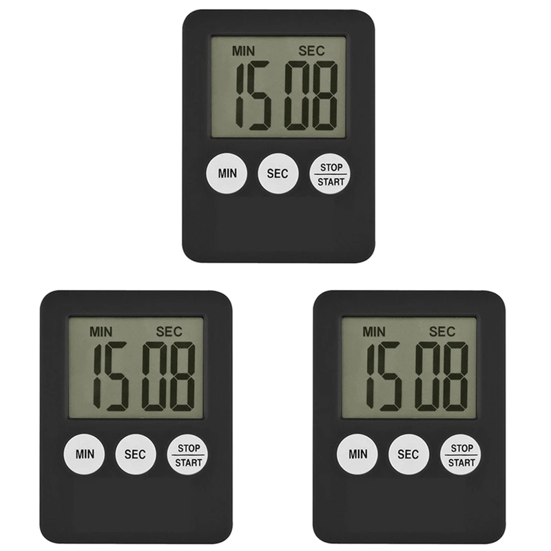 

3X Super Thin LCD Digital Screen Kitchen Timer Square Cooking Count Up Countdown Alarm Magnet Clock