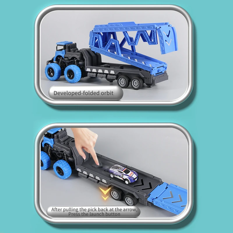 Deformable Rail Car Ejection Folding Big Truck Toys for Kids Container Transporter Playset Children Christmas Birthday Gift