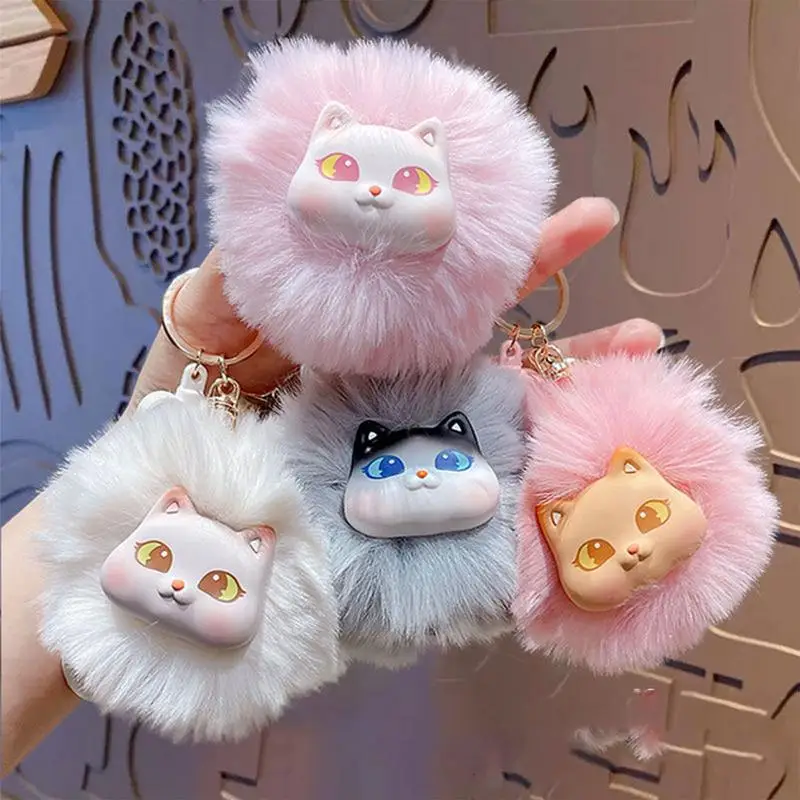 Stuffed Animal Keychain Soft Cat Plush Ball Pendant, Cartoon Plush Doll Hangings Stuffed Cat Bag Charm for Car Key Wallet