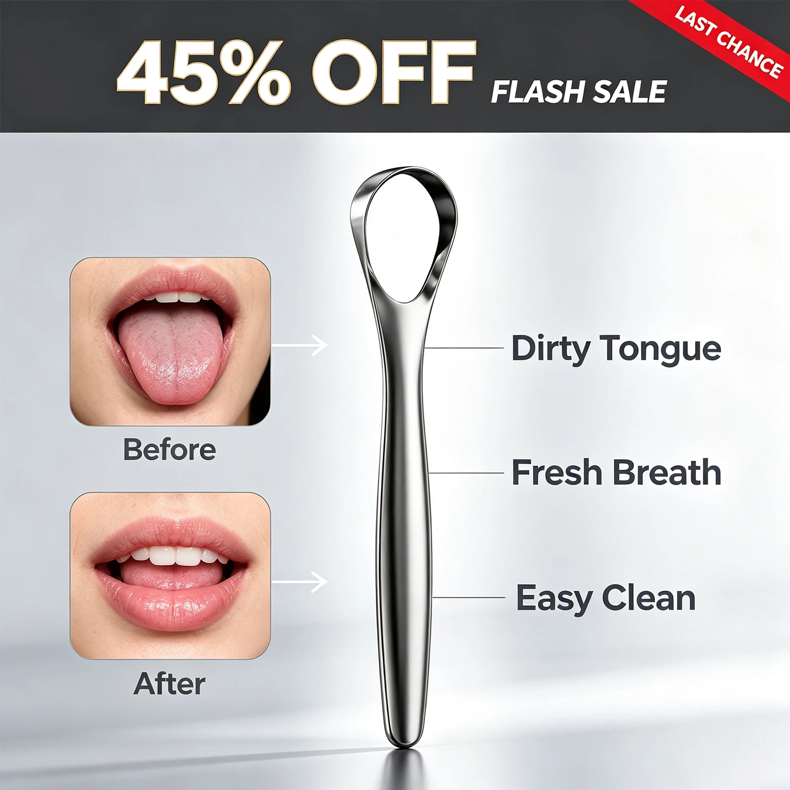Dual-Action Tongue Scraper Brush 2-in-1 Tongue Cleaner Remove Coating Bad Breath Gentle Oral Care Portable