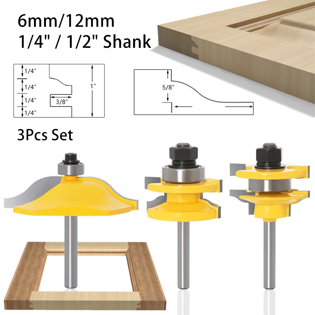 Cutting Router Bit Door Making Woodworking Durable 3Pcs Ogee Joint Solid Wood Door Panel 6mm 12mm 1/4