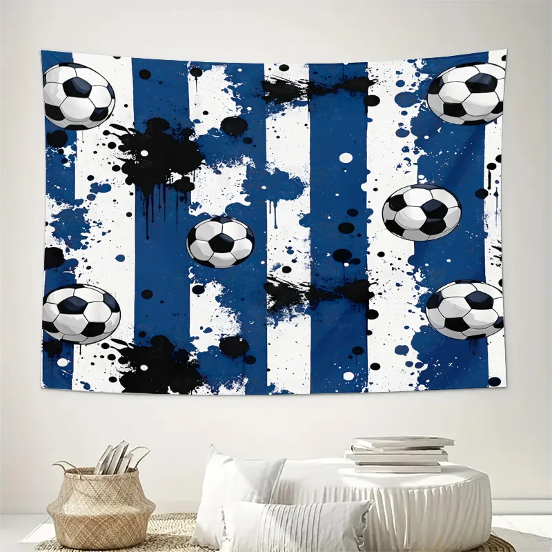 Blue Abstract Sport Stripe Football Curtain Drapes Splatter Paint Pattern Modern Living Room Home Decor Window Treatment