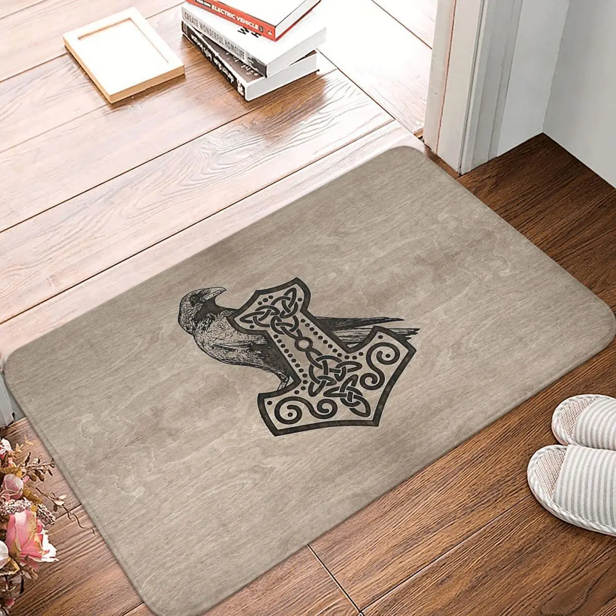 Vikings Viking Bedroom Mat Mjolnir The Hammer Of Thor Doormat Flannel Carpet Balcony Rug Home Decoration