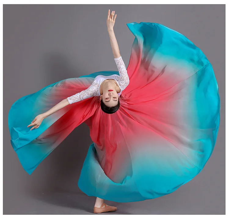 Women's 360-720 Degrees Big-hem Dance Skirts Gradient Color Chiffon Maxi Skirts Elastic-waist Elegant Square Dance A-line Skirts