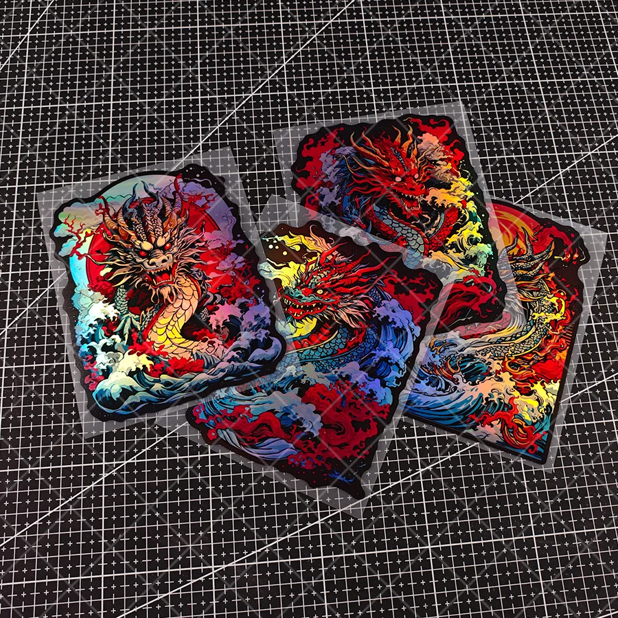 1 piece Dragon Element Laser Light Theme JDM Motorcycle, Electric Vehicle, Car Decal and Decorative Embroidery