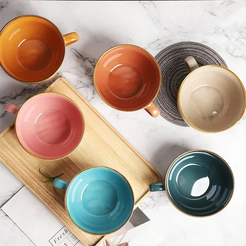 1pcs High-capacity Ceramic Breakfast Bowl Office Water Pottery Cup Porcelain Coffee Mug Afternoon Tea Cups Milk Bowls Wholesale