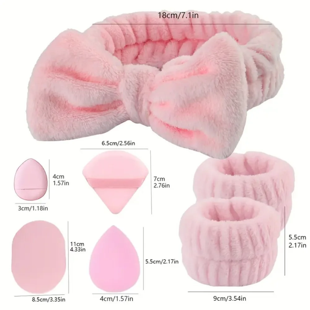 15 pz Coral Fleece Spa Fascia Polsino Set Antiscivolo Cura Della Pelle Trucco Soffio di Polvere Riutilizzabile Viso Accessori di Bellezza