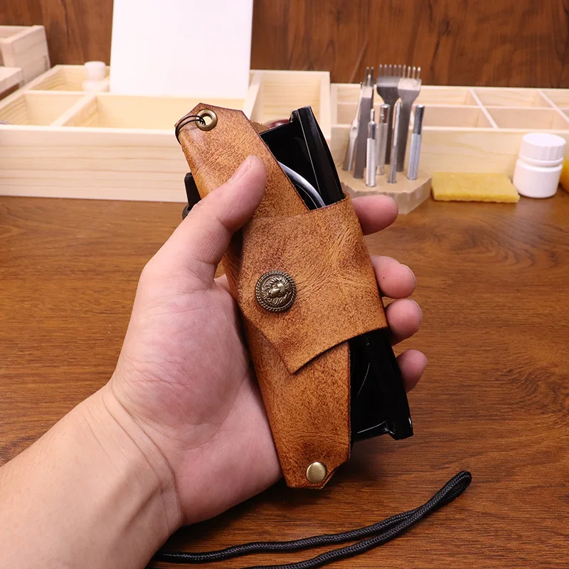 Genuine Leather Eye Glasses Bag for Eyeglass Top Quality Handmade Vintage Glasses Case with Neck Strap Sunglasses Protector Case