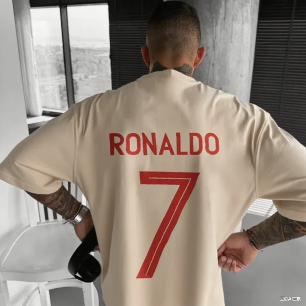 رونالدو رقم 7 إلكتروني طباعة الرجال القطن التي شيرت الصيف تنفس الرياضة قصيرة الأكمام مريحة شعبية التي شيرت الأزياء التي شيرت الرجال #6