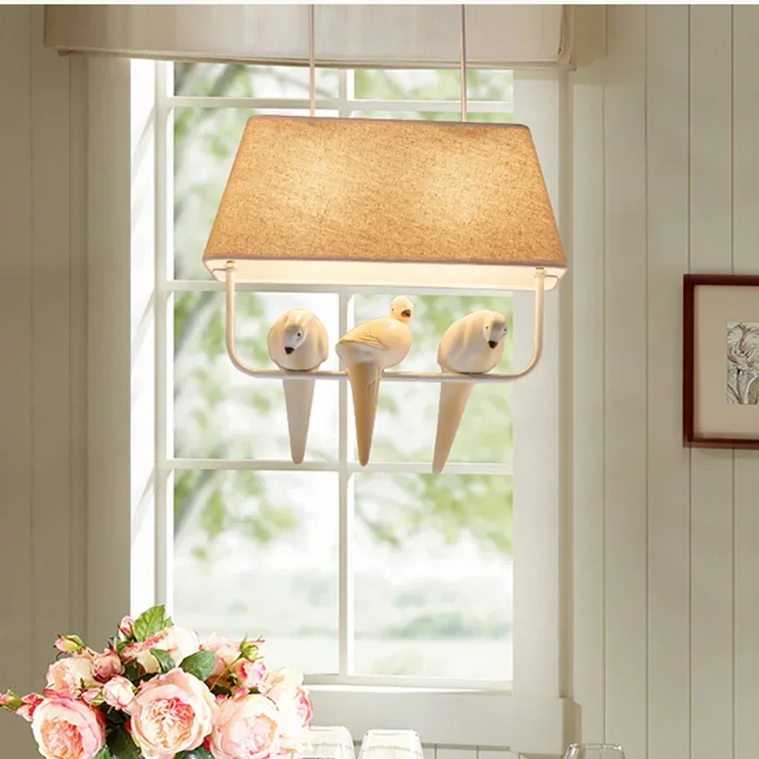 Simple 3 4 Heads Bird Cloth Chandelier Creative Pendant Lights Hanging Lamps Ceiling Light Study Dining Room Birdcage Home Decor