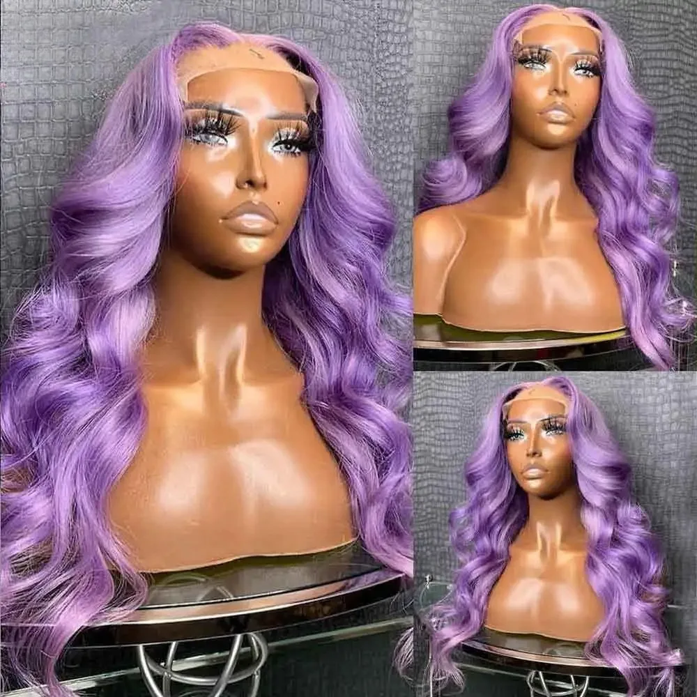 Light Purple Body Wave HD 13x4 Lace Frontal Wigs Glueless Colored Synthetic Lace Wigs For Women 180% Density To Cosplay Party