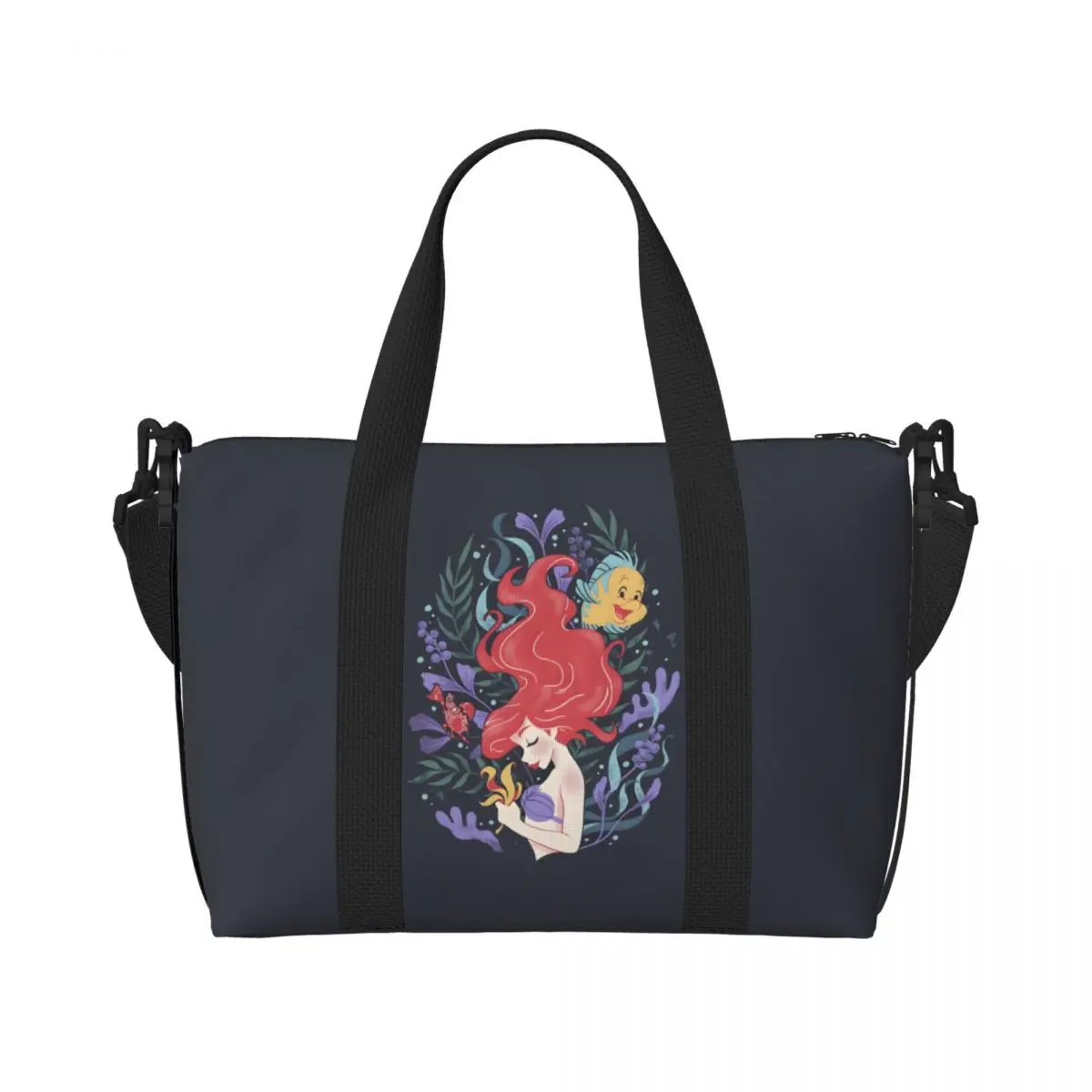 

Custom The Little Mermaid Grocery Shopping Tote Bag Women Large Capacity Animation Gym Beach Travel Bags