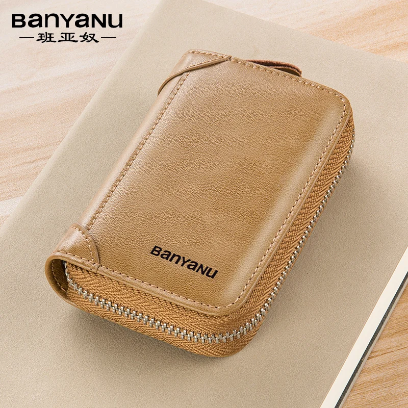 Business Casual RFID Blocking Men Card Pack Genuine Leather Zipper Credit Card Holder Wallet Men Women Card Wallet Coin Purse