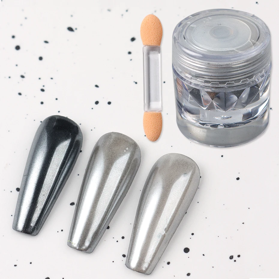 Polvo de uñas con espejo cromado negro Y2K, pigmento nacarado metálico, estilo gótico, decoración de polvo para frotamiento, manicura