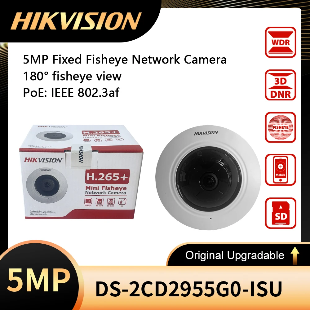

Original Hikvision DS-2CD2955G0-ISU 5MP Fixed Fisheye Network Camera Built-in Microphone CCTV System POE H.265+