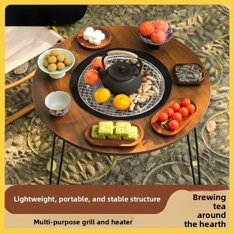

Портативный складной стол-костровище из нержавеющей стали для чаепития и барбекю, для использования в помещении и на улице