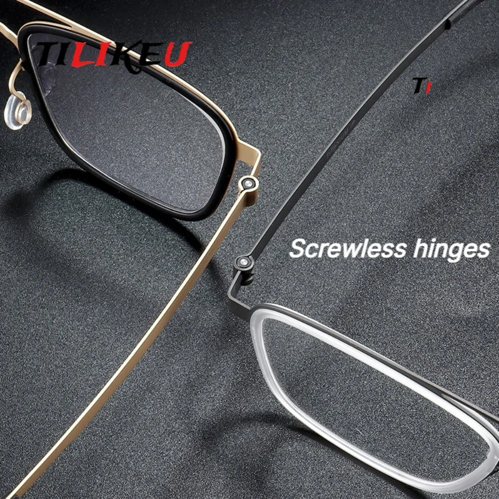 Denmark Brand Replica 9708 Ultralight Double Bridge Pure Titanium Eyeglasses Frame Men Classic Business Square Screwless Eyewear