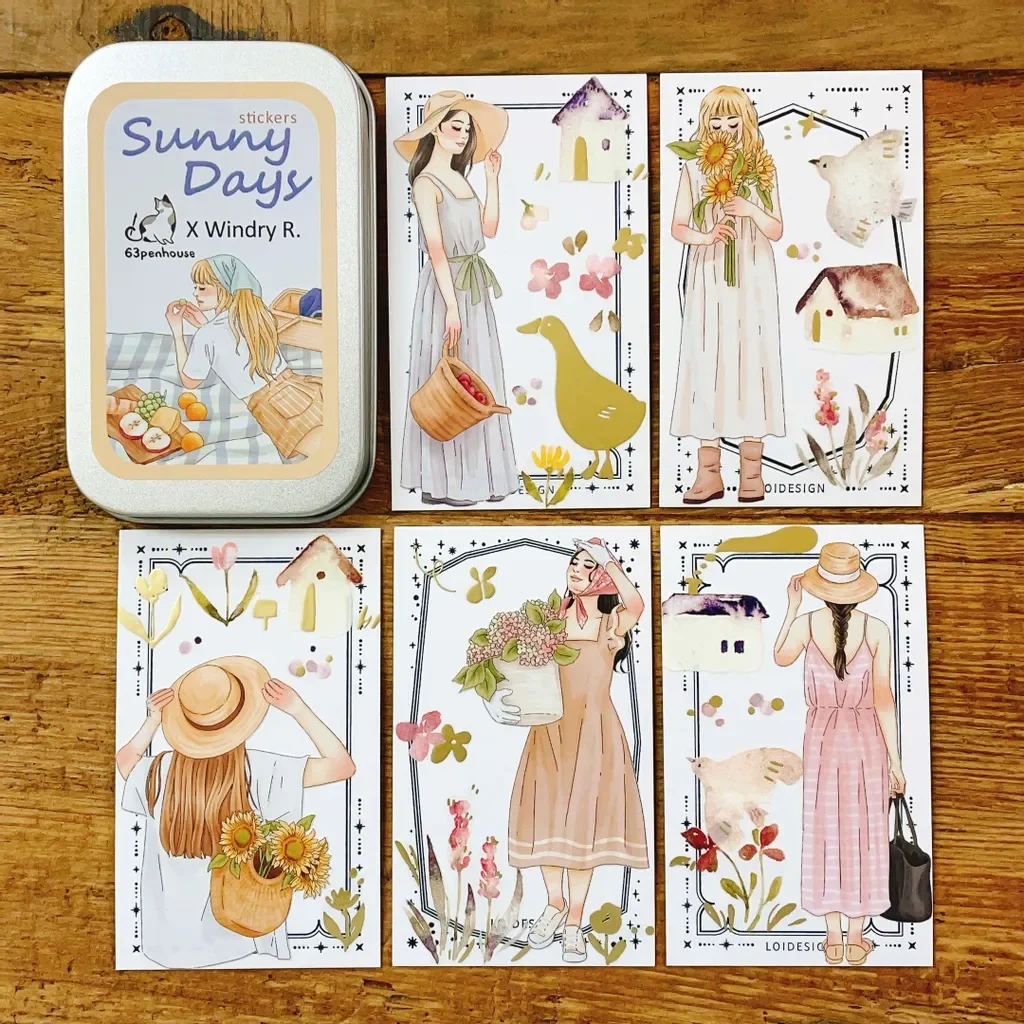 63penhouse X Windry Vintage Sunny Days Sticker Set for Card Making Planner DIY Decorative Sticker