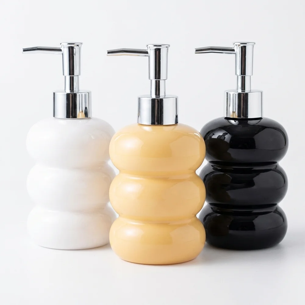 Cream-Colored Bubble-Shaped Ceramic Hand Soap Dispenser, Press-Type Soap Bottle, Household Bathroom and Kitchen Dispensing Bottle, Available in Multiple Colors