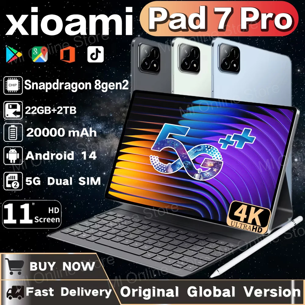 2025 NEW Pad 7 Pro Original Tablet 11inch Snapdrago 8gen2 HD 4K 11