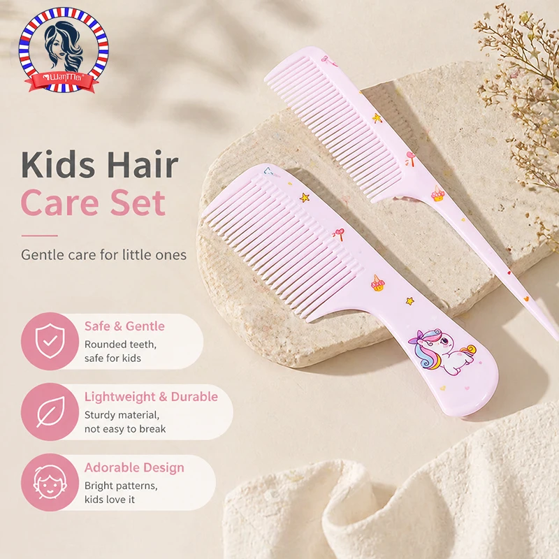 2Pcs Hair Comb Set, Cartoon Unicorn Detangling Comb & Rat Tail Comb,  Hair Care Tools for Girls, Portable Hair Accessories