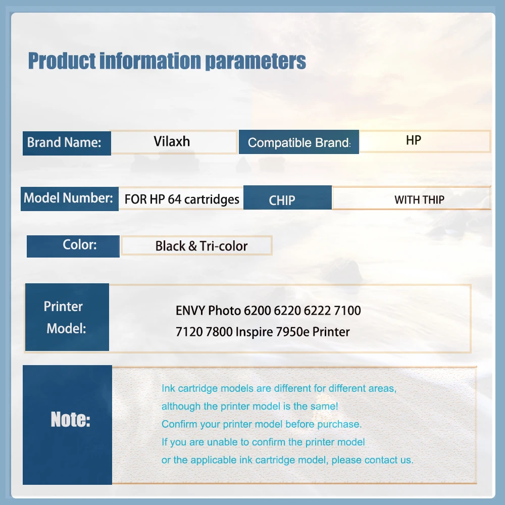 Vilaxh 64 XL 64XL Remanufactured Ink Cartridge For HP64 for HP ENVY Photo 6200 6220 6222 7100 7120 7800 Inspire 7950e Printer