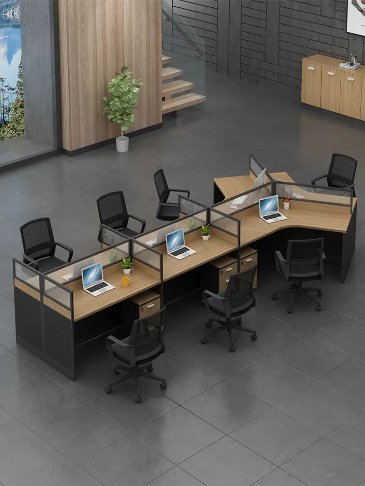 Three-person office desk and chair combination screen booth 3/5-person corner simple staff work desk furniture