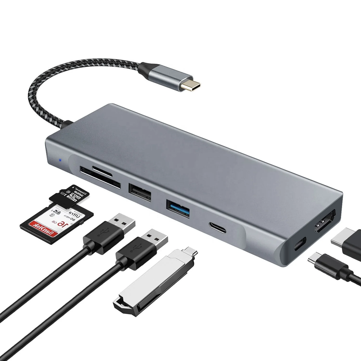 hard disk hub 2 x usb 3.0 poort reader sd usb c hub 8 in 1 type c nvme m.2 ssd multiport adapter with ssd usb hub