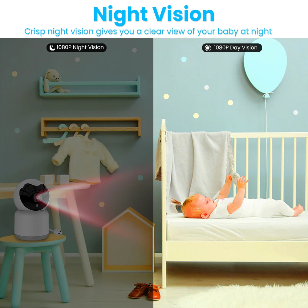 AVATTO Tuya WiFi Baby Wireless Monitor Security Camera,3MP Ultra-Clear Camera Image Night Vision Temperature Humidity Monitoring