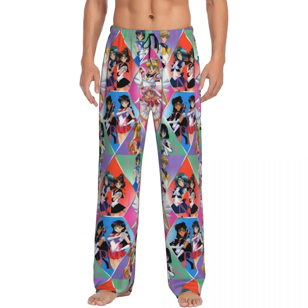 

Custom Sailors Moons Cute Cartoon Pajama Pants Sleepwear for Men Elastic Waistband Anime Sleep Lounge Bottoms with Pockets
