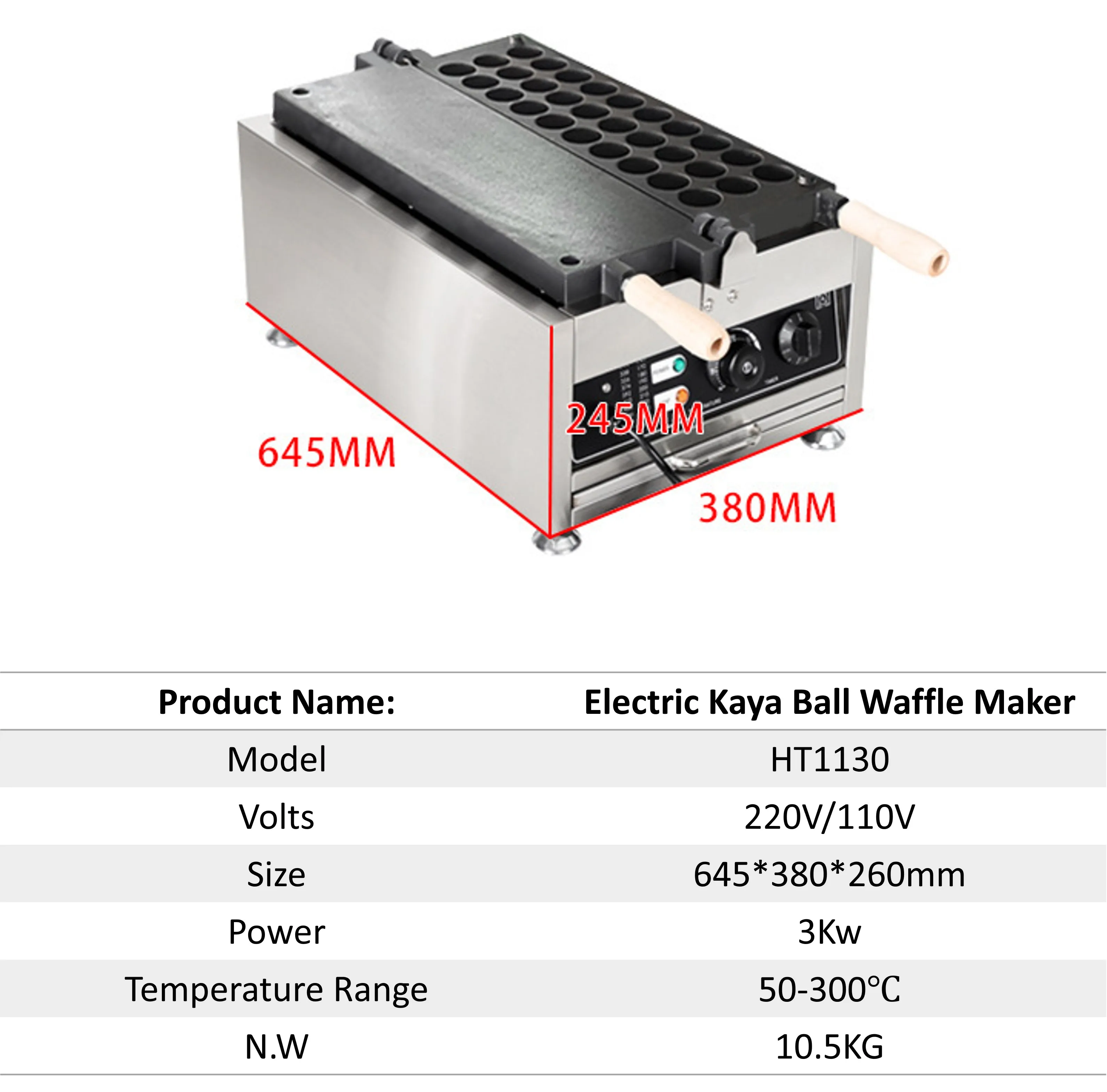 Commercial Waffle Machine 30Pcs Malaysia Milky Kaya Ball Waffle Maker Machine With Non-stick Plate Timer And Temperature Control