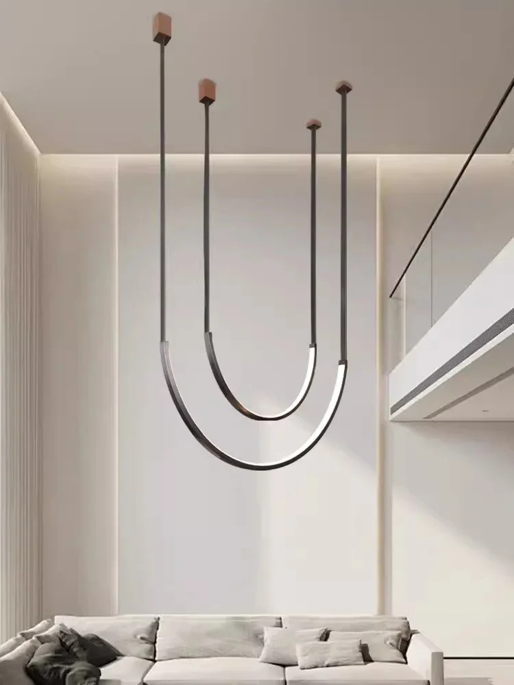 2025 Minimalist Metal Line Chandelier Modern Minimalist Designer Living Room Dining Room Hotel Lobby Leather U-shaped LED Light