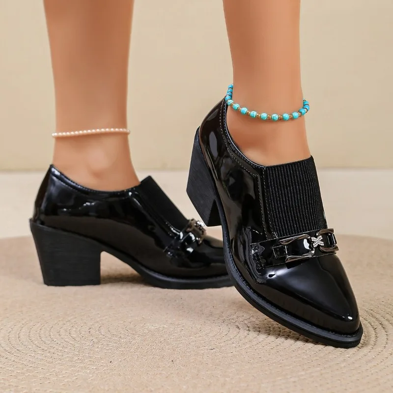 Genuine Leather Deep-mouth Flats, Shiny Cowhide, Pointed Toe, New Stylish Leather Shoes, Trendy Patent Leather Women's Shoes