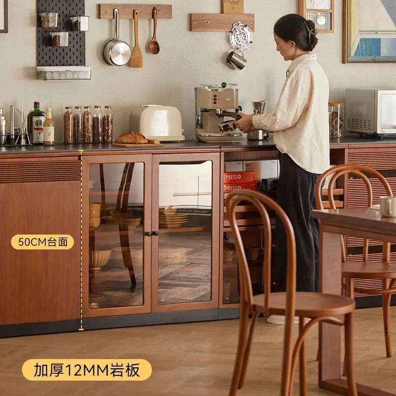 Nordic Solid Wood Dining Side Cabinet Small Apartment Wall Mounted Multi Functional Rock Slab Console Kitchen Storage Locker