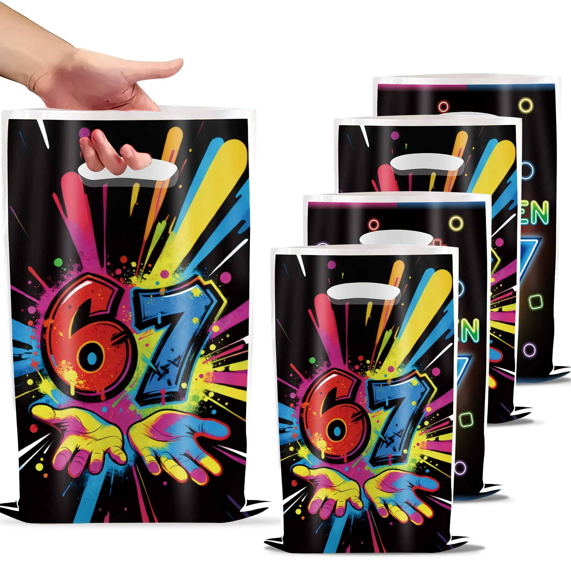 20 Stück Bunte Themen-Geschenktüten Sechs-Sieben-Muster Süßigkeiten-Snack-Beutel Geburtstagsparty Festival-Zubehör Party-Geschenktüten