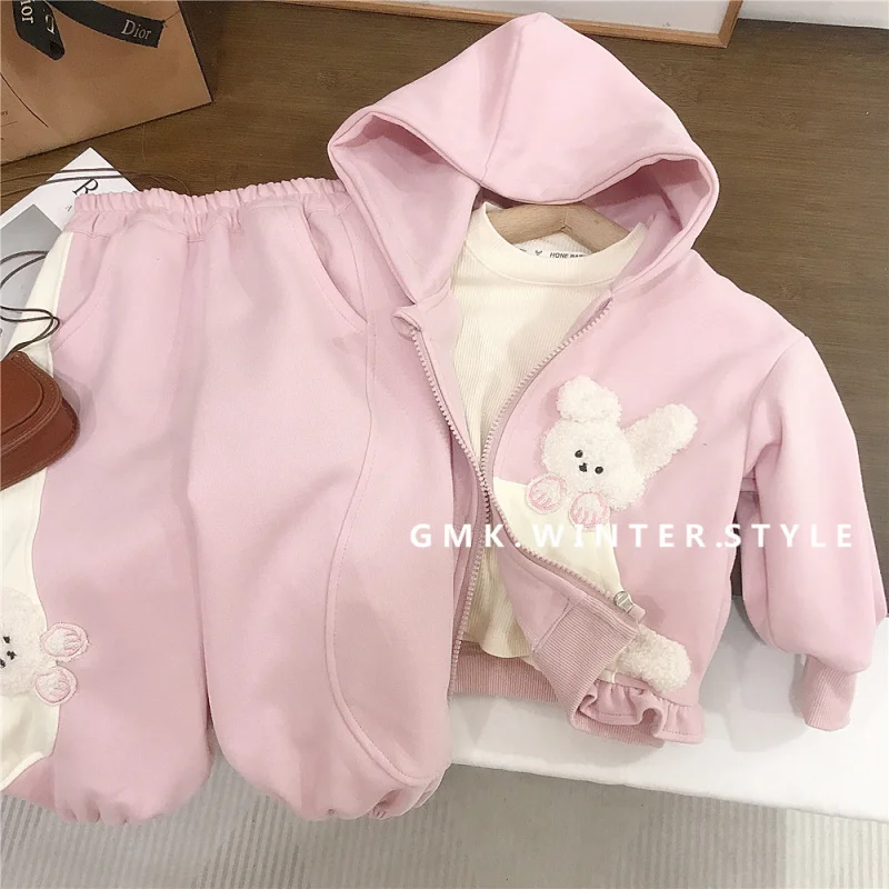 

Girls' Cartoon Outfit Spring and Autumn New Fashionable Baby Jacket Spring Knitted Two-Piece Set for Little Girls