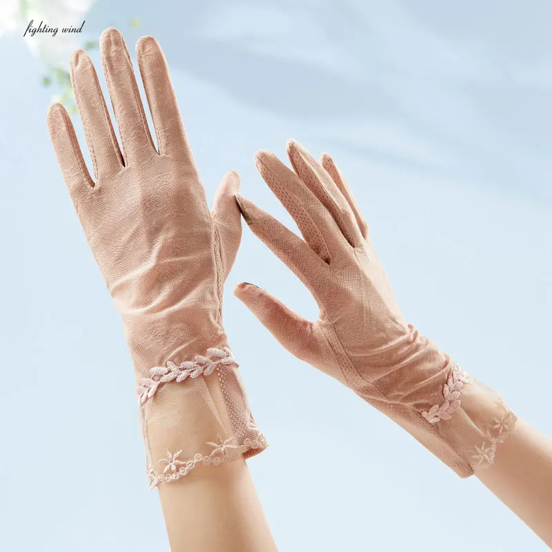 2024 Sunscreen Gloves for Women Summer Thin Outdoor Cycling Driving Touch Screen Ice Silk Breathable Lace Mittens