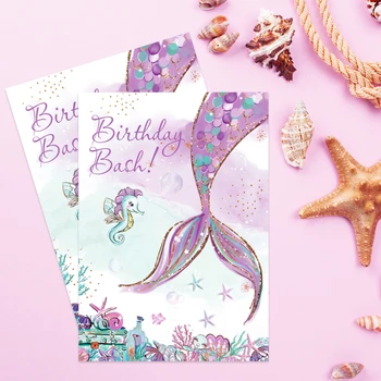 인어 종이 초대장 카드, 작은 인어 테마 생일 파티 장식, 어린이 웨딩 베이비 샤워 파티 용품, 12 개 